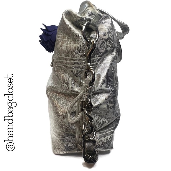 Coach Poppy Silver Spotlight Limited Edition Story Patch Leather Bag RARE 15899 - Picture 5 of 16